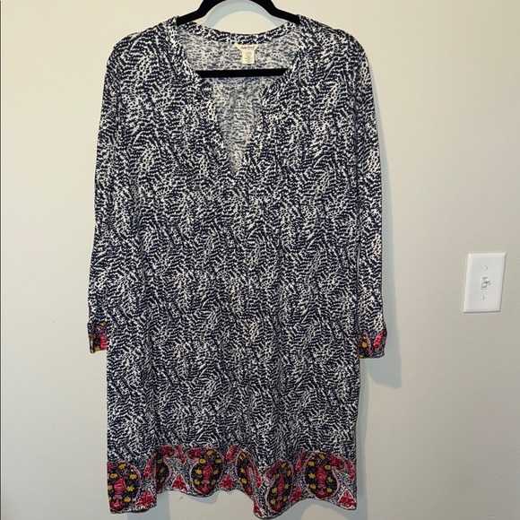 Lucky Brand Dresses & Skirts - Lucky Brand Dress Tunic Womens Large Black White Paisley V Neck ¾ Sleeve EUC